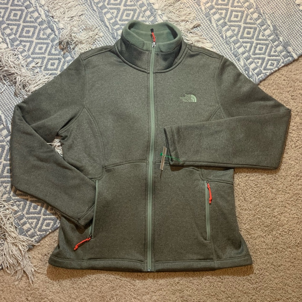 Women’s Large Embroidered The North Face Fleece Full Zip Turtleneck Jacket Olive